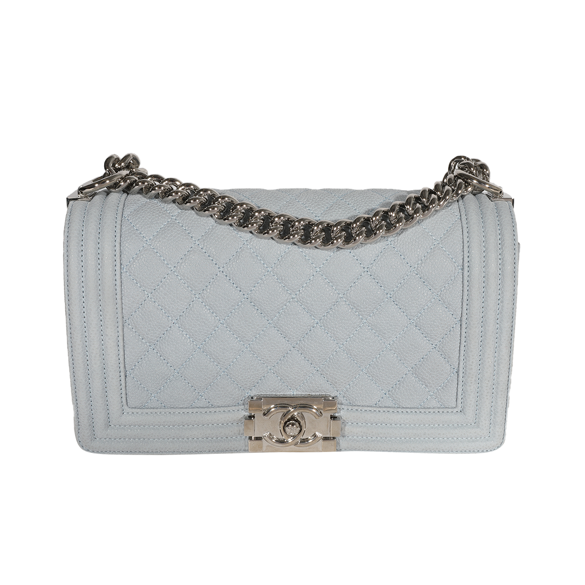 CHANEL Light Blue Quilted Washed Caviar Old Medium Boy Bag