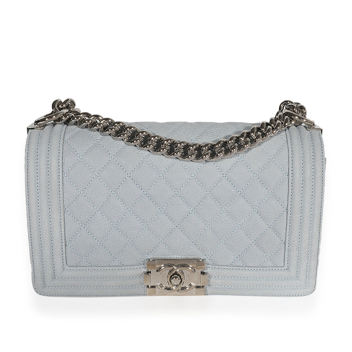Top Quality Chanel Light Blue Quilted Washed Caviar Old Medium Boy Bag