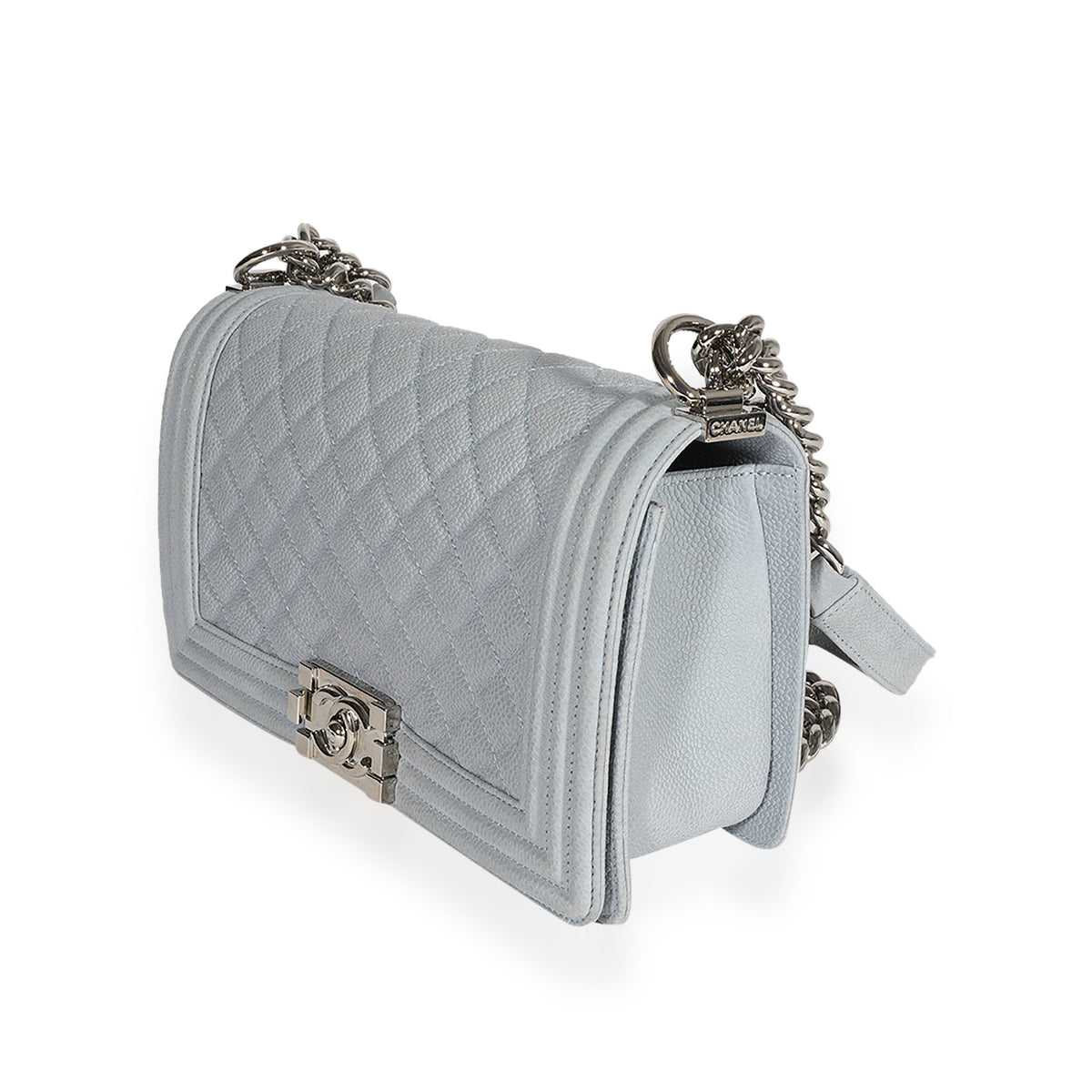 Top Quality Chanel Light Blue Quilted Washed Caviar Old Medium Boy Bag
