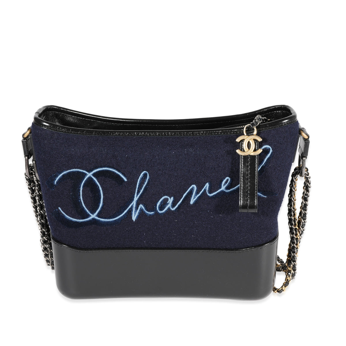 Top Quality Chanel Navy Wool Paris-Hamburg Embroidered Large Gabrielle Hobo