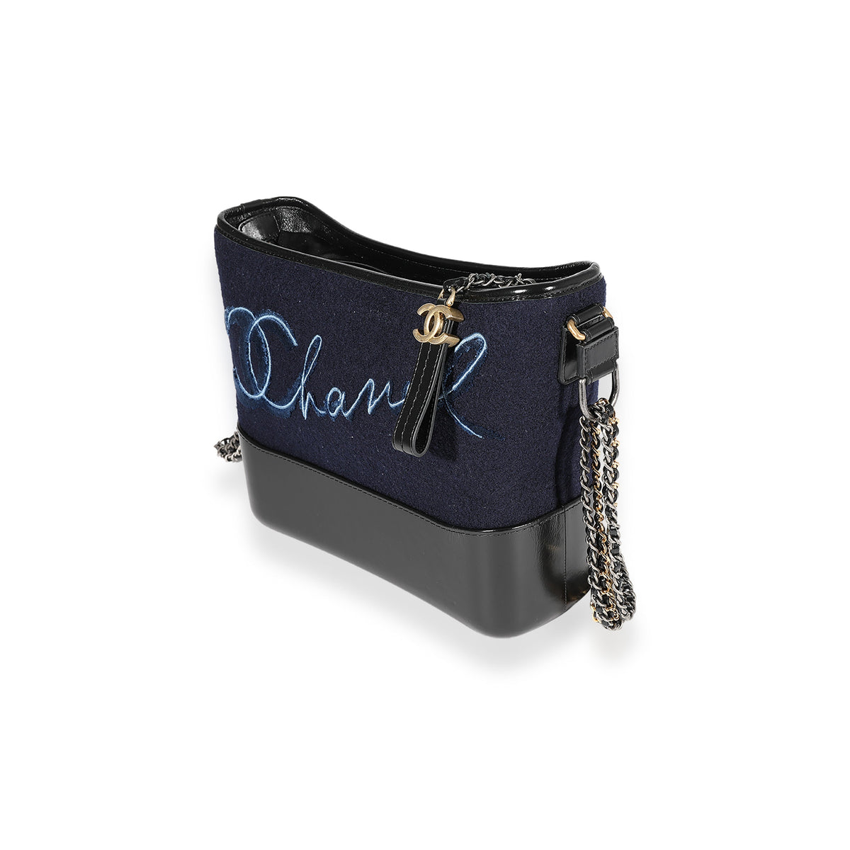 Top Quality Chanel Navy Wool Paris-Hamburg Embroidered Large Gabrielle Hobo