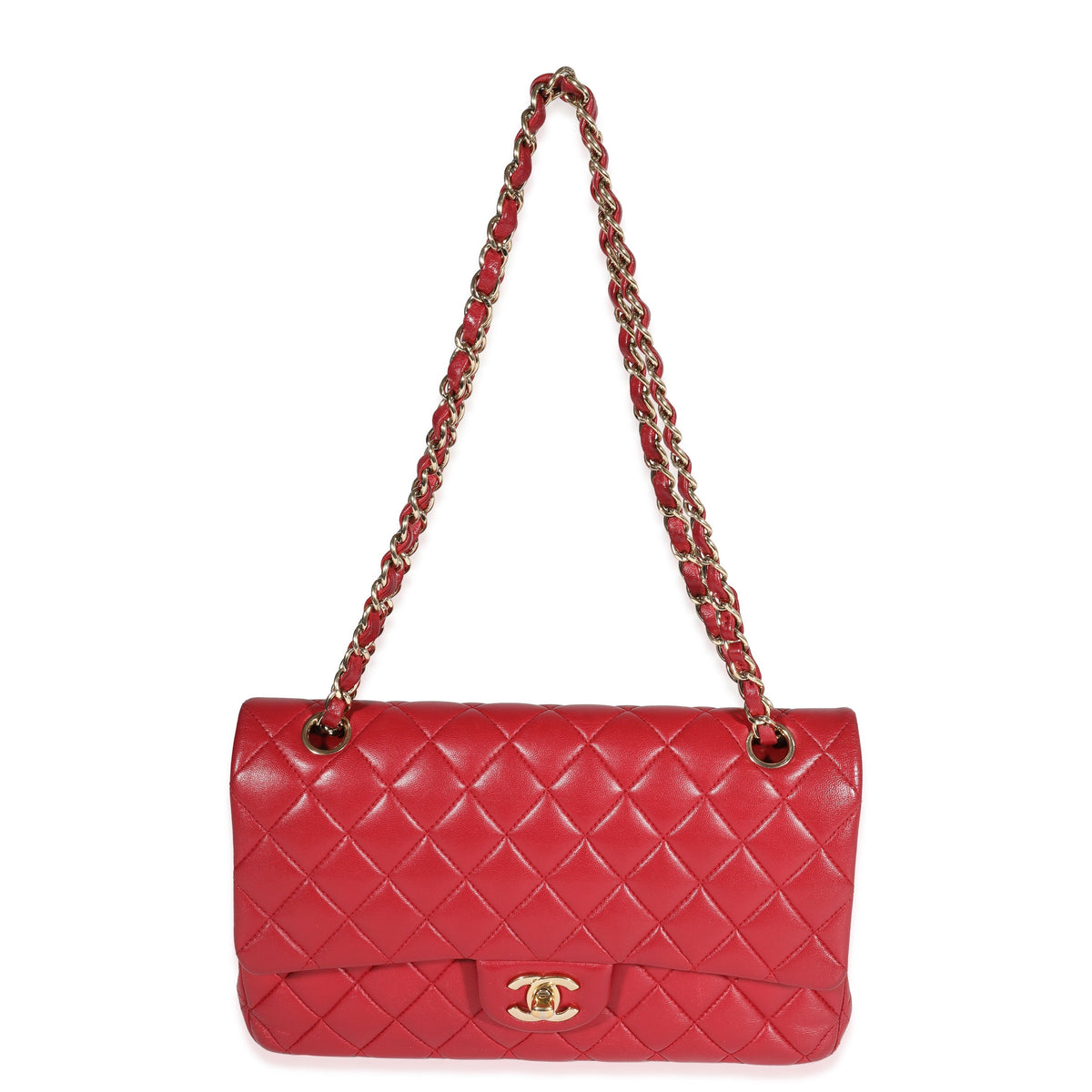 CHANEL Red Quilted Lambskin Medium Classic Double Flap Bag