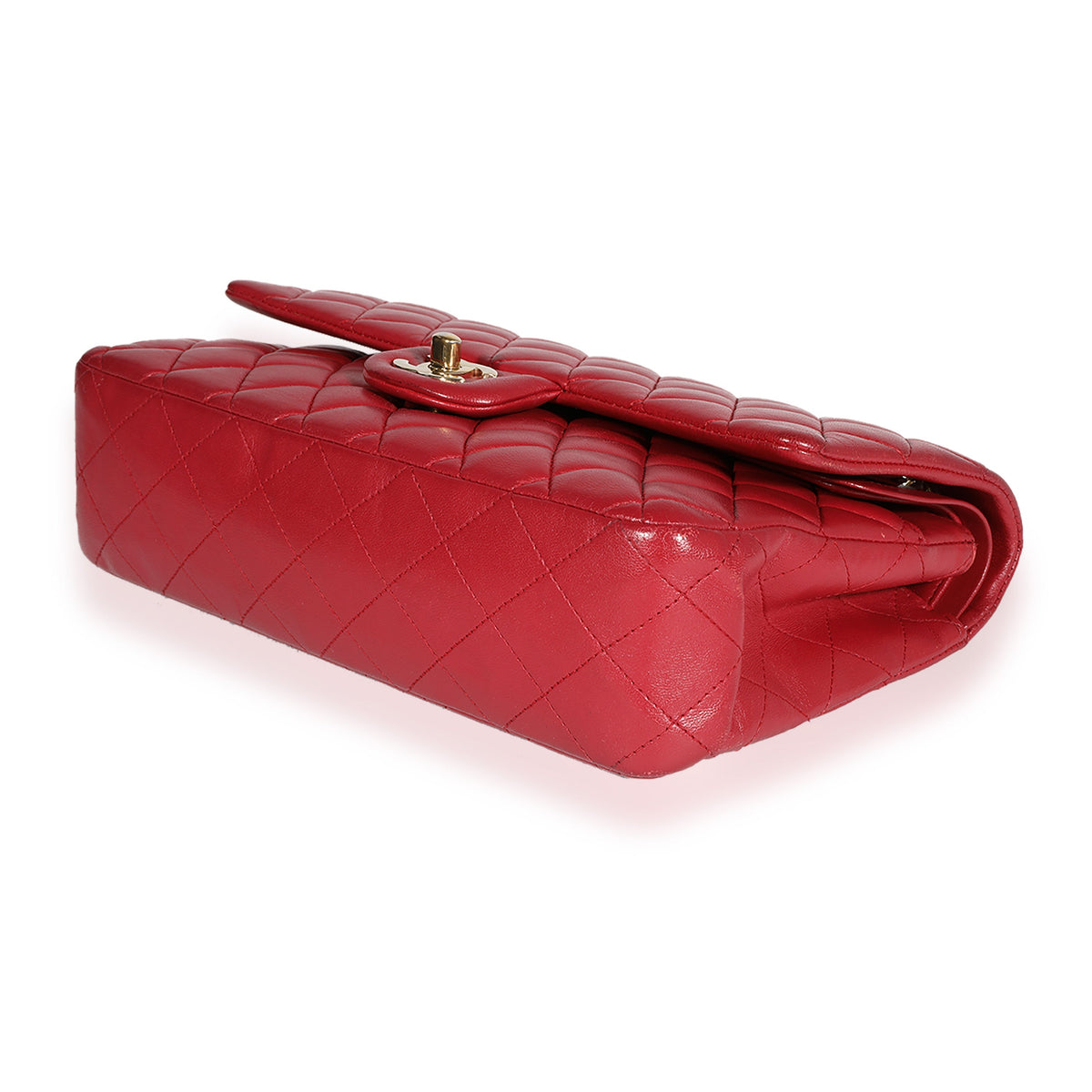 CHANEL Red Quilted Lambskin Medium Classic Double Flap Bag