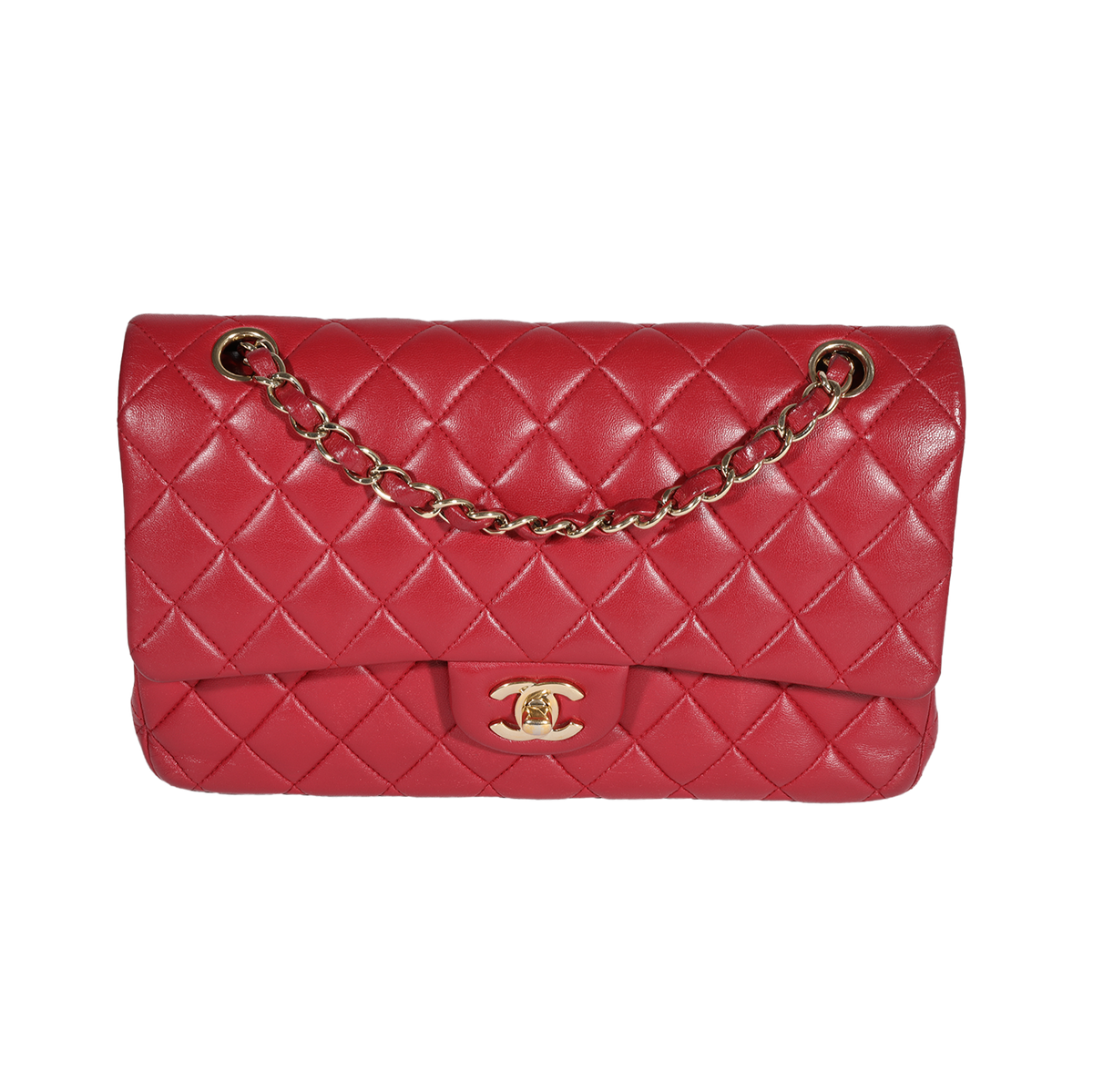 CHANEL Red Quilted Lambskin Medium Classic Double Flap Bag