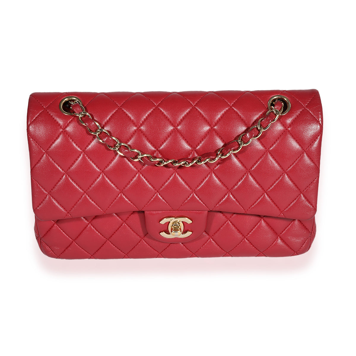 CHANEL Red Quilted Lambskin Medium Classic Double Flap Bag