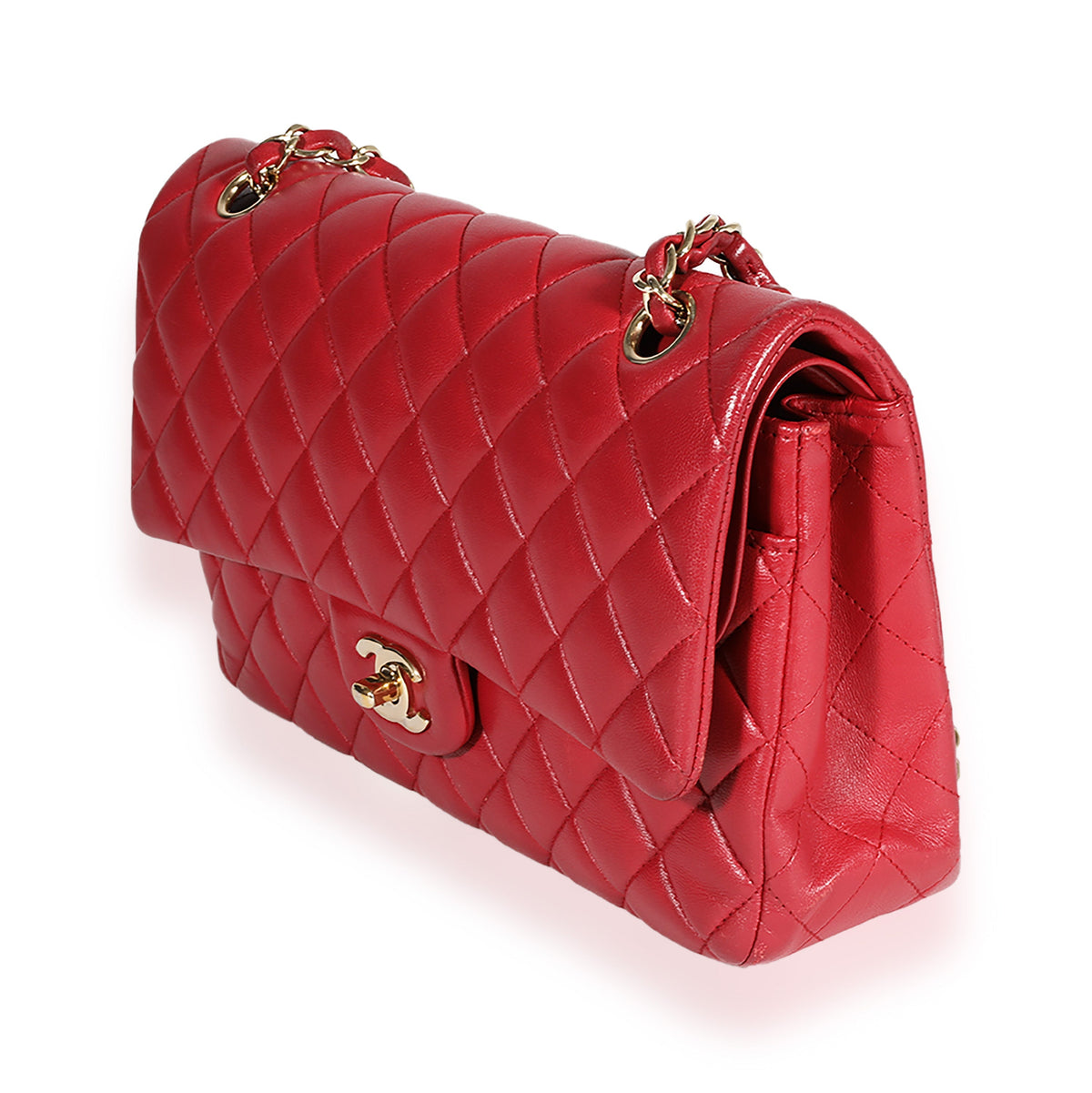 CHANEL Red Quilted Lambskin Medium Classic Double Flap Bag