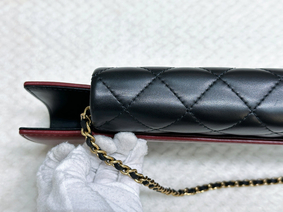 Chanel Pre-owned Classic Flap Gabrielle Brasserie Menu Clutch Burgundy and Black Lambskin Antique GHW 2163 holo card