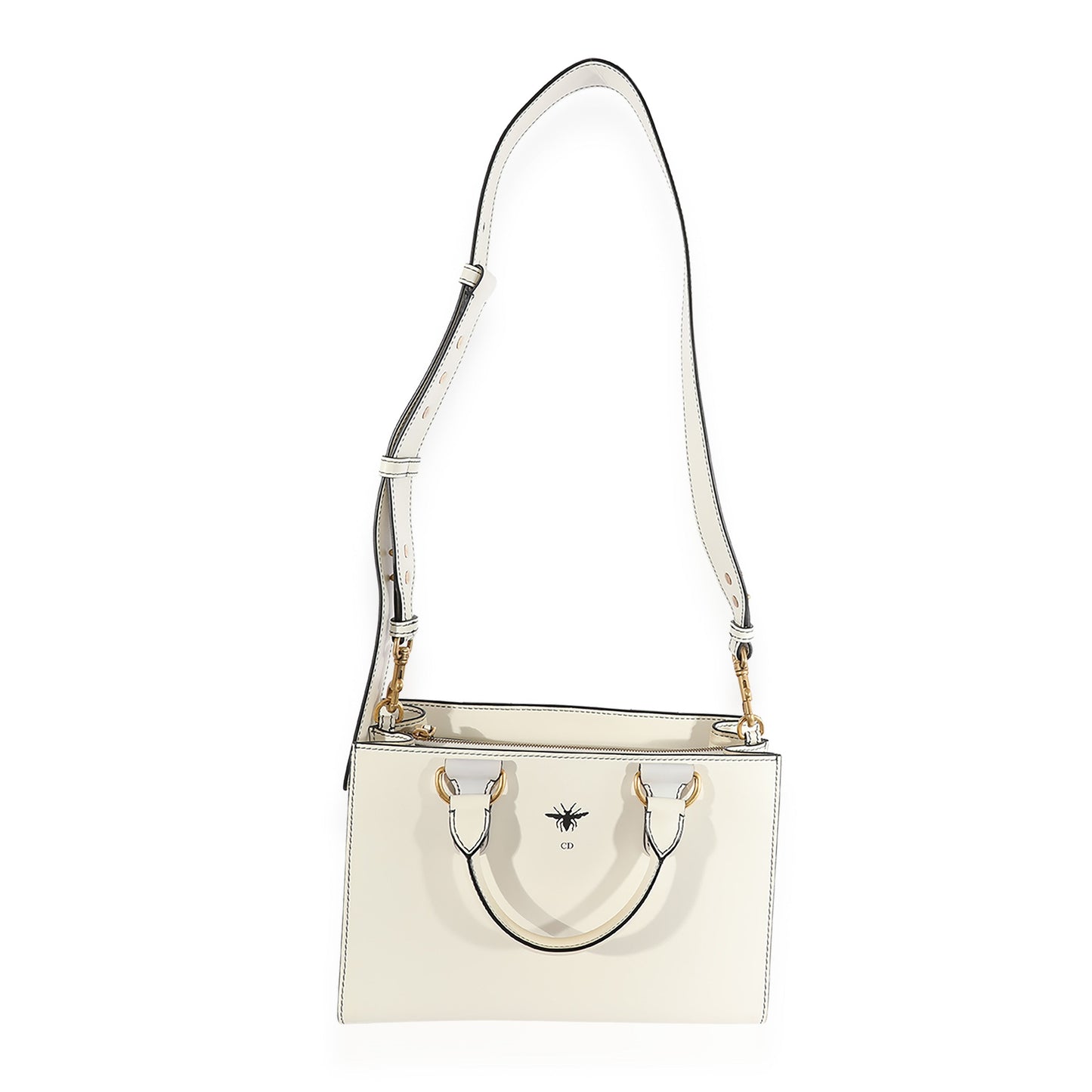 CHRISTIAN DIOR White Smooth Leather D-Bee Tote