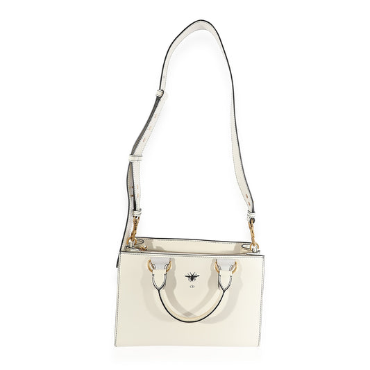CHRISTIAN DIOR White Smooth Leather D-Bee Tote