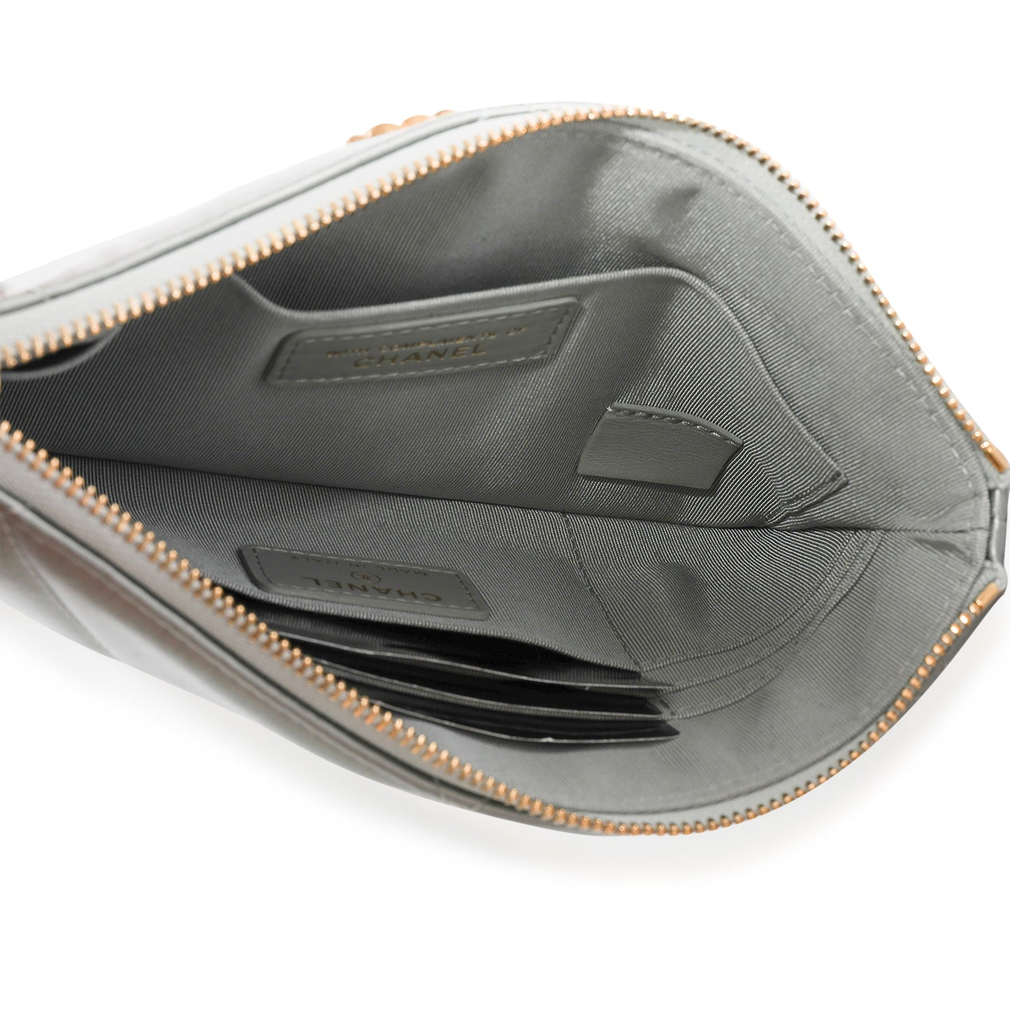 CHANEL Gray Quilted Satin 19 O-Case