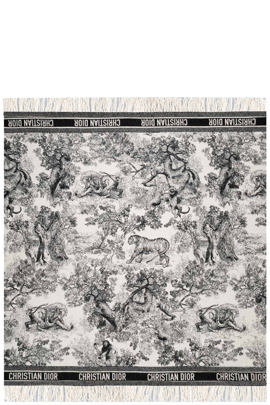 CHRISTIAN DIOR Toile de Jouy Throw Blanket Wool Black & White