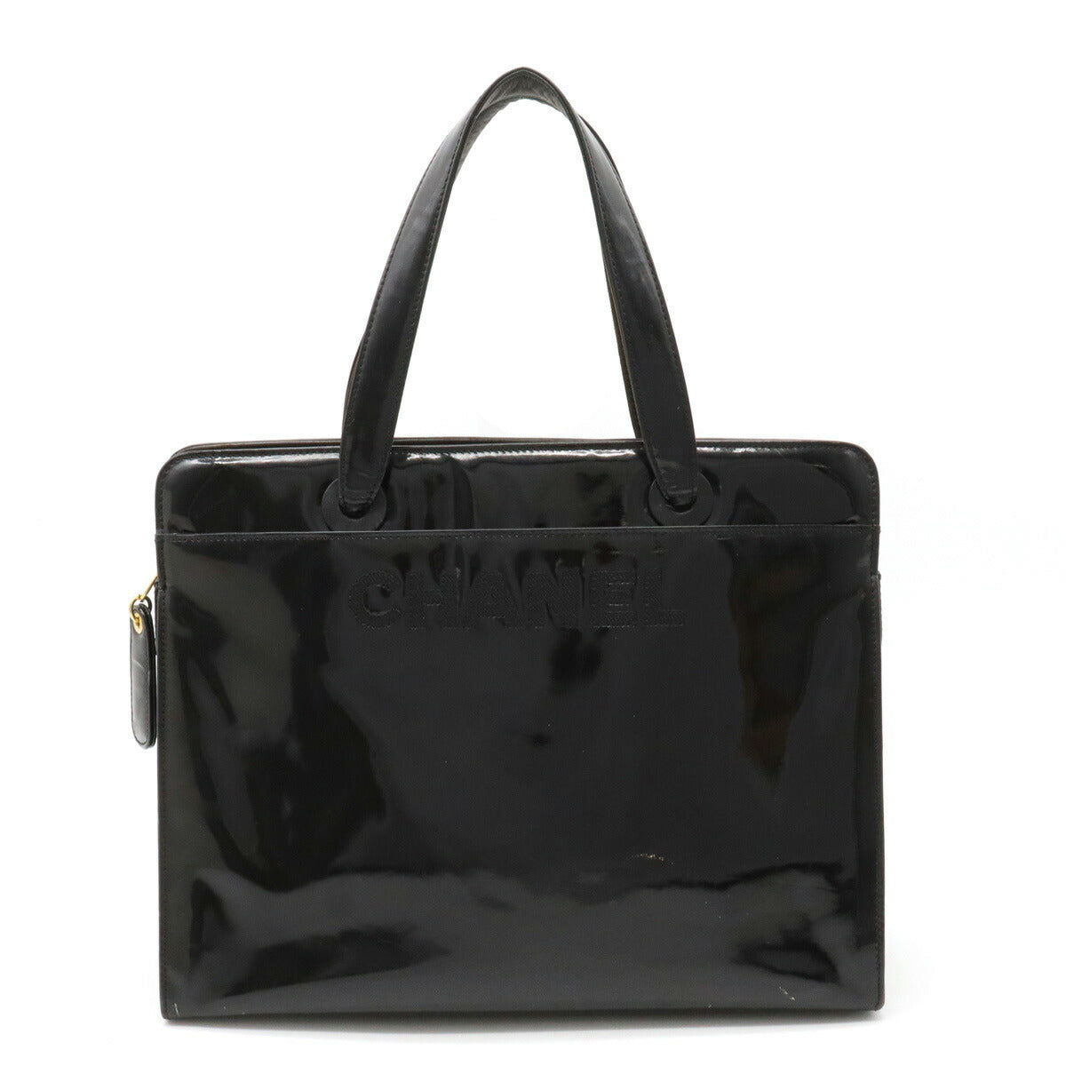 Chanel Logo Patent Leather Tote Bag Black