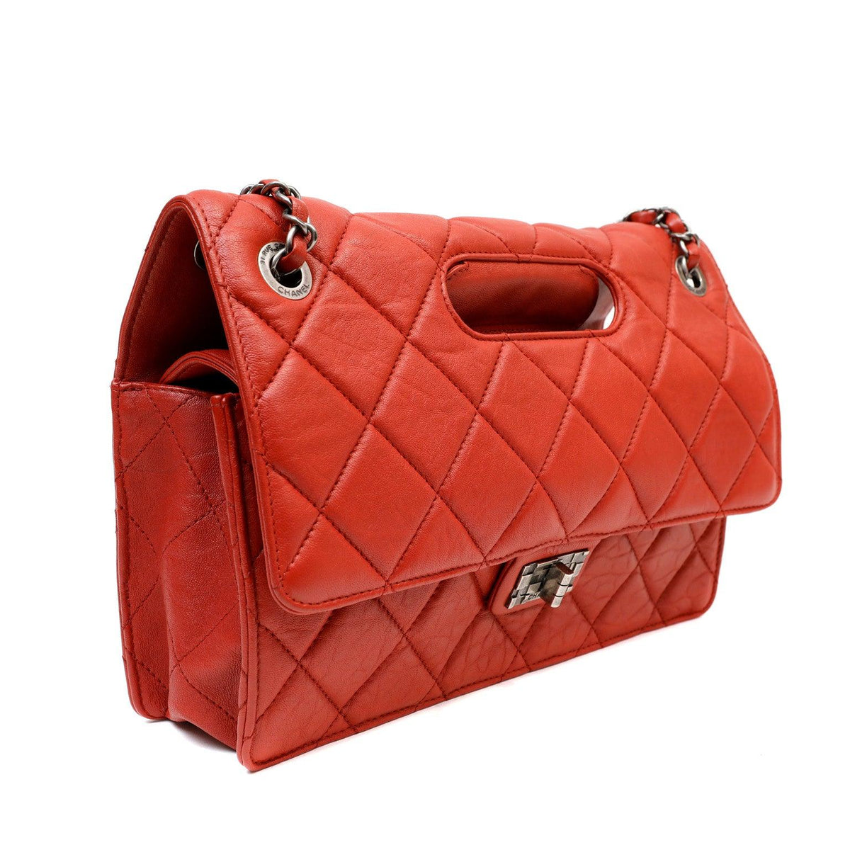 Chanel Red Quilted Distressed Lambskin Toolbox Bag w/ Gunmetal Hardware
