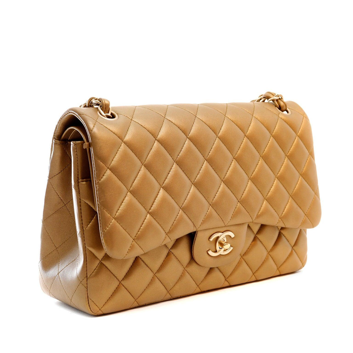 Chanel Metallic Bronze Lambskin Jumbo Classic Flap Bag