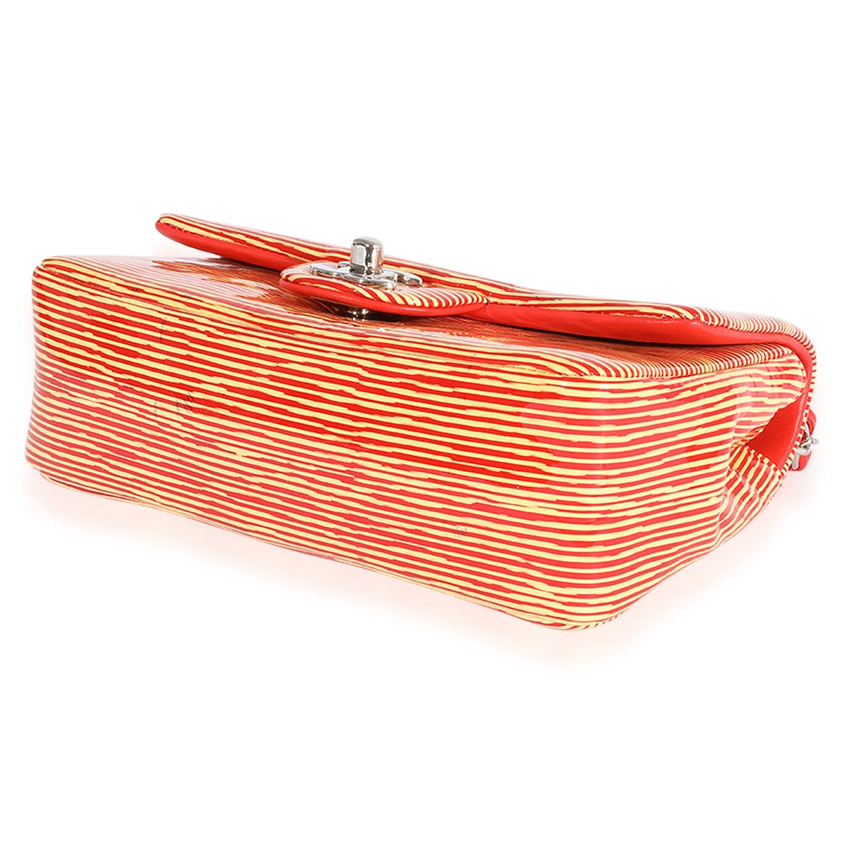 CHANEL Red Striped Patent Mini Rectangular Classic Flap Bag