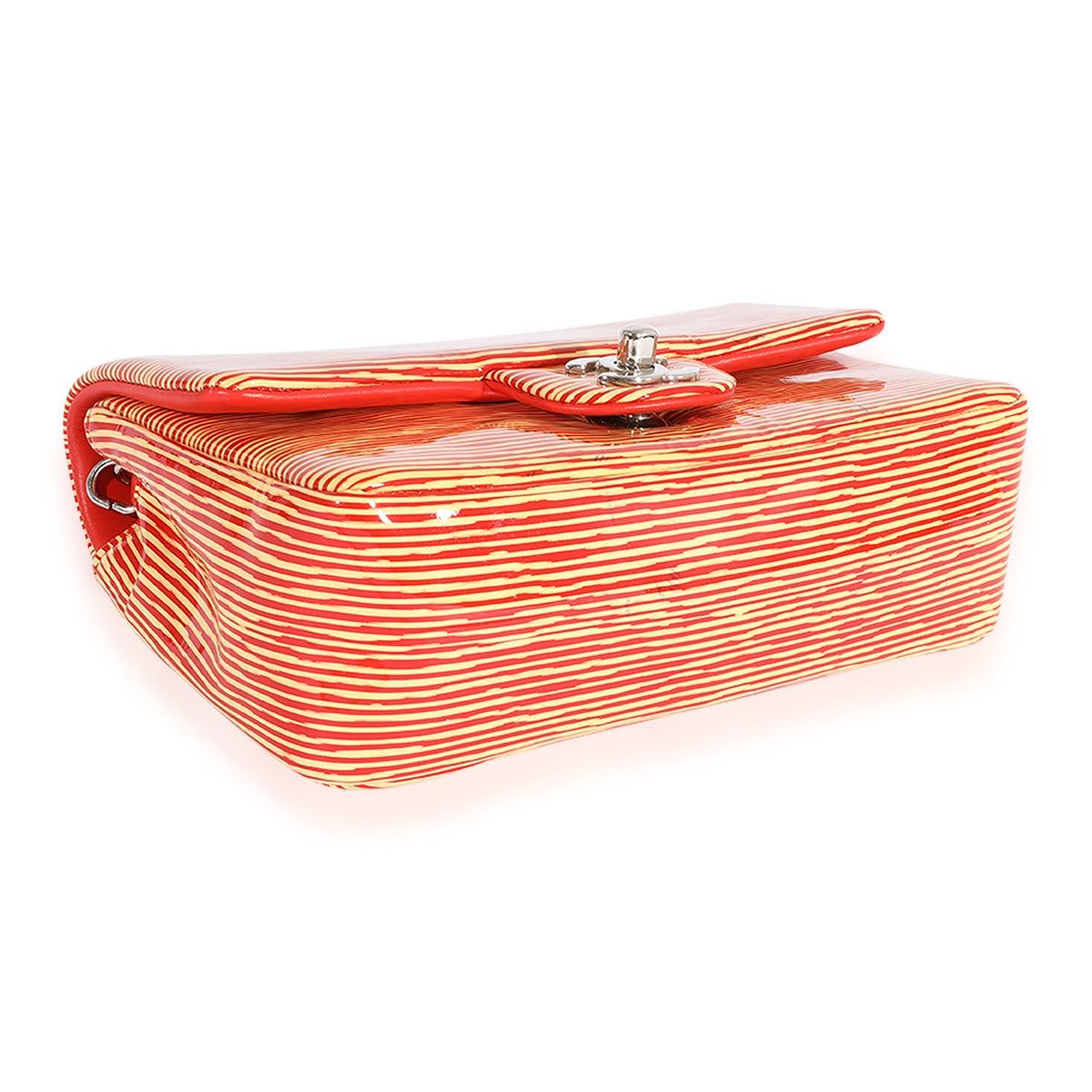 CHANEL Red Striped Patent Mini Rectangular Classic Flap Bag