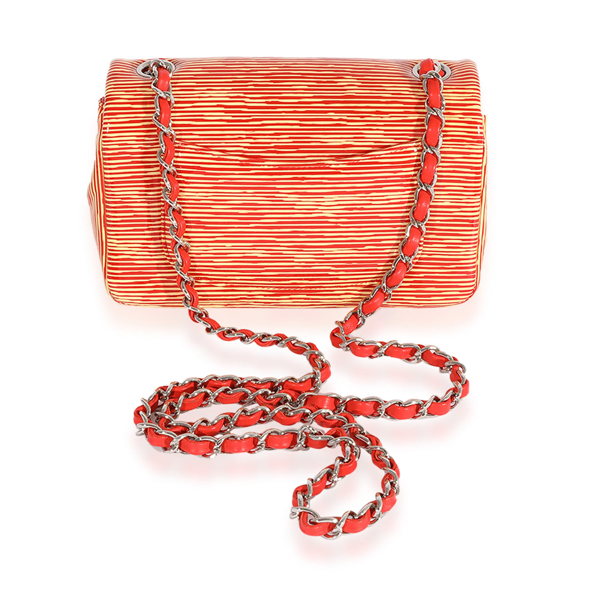 CHANEL Red Striped Patent Mini Rectangular Classic Flap Bag