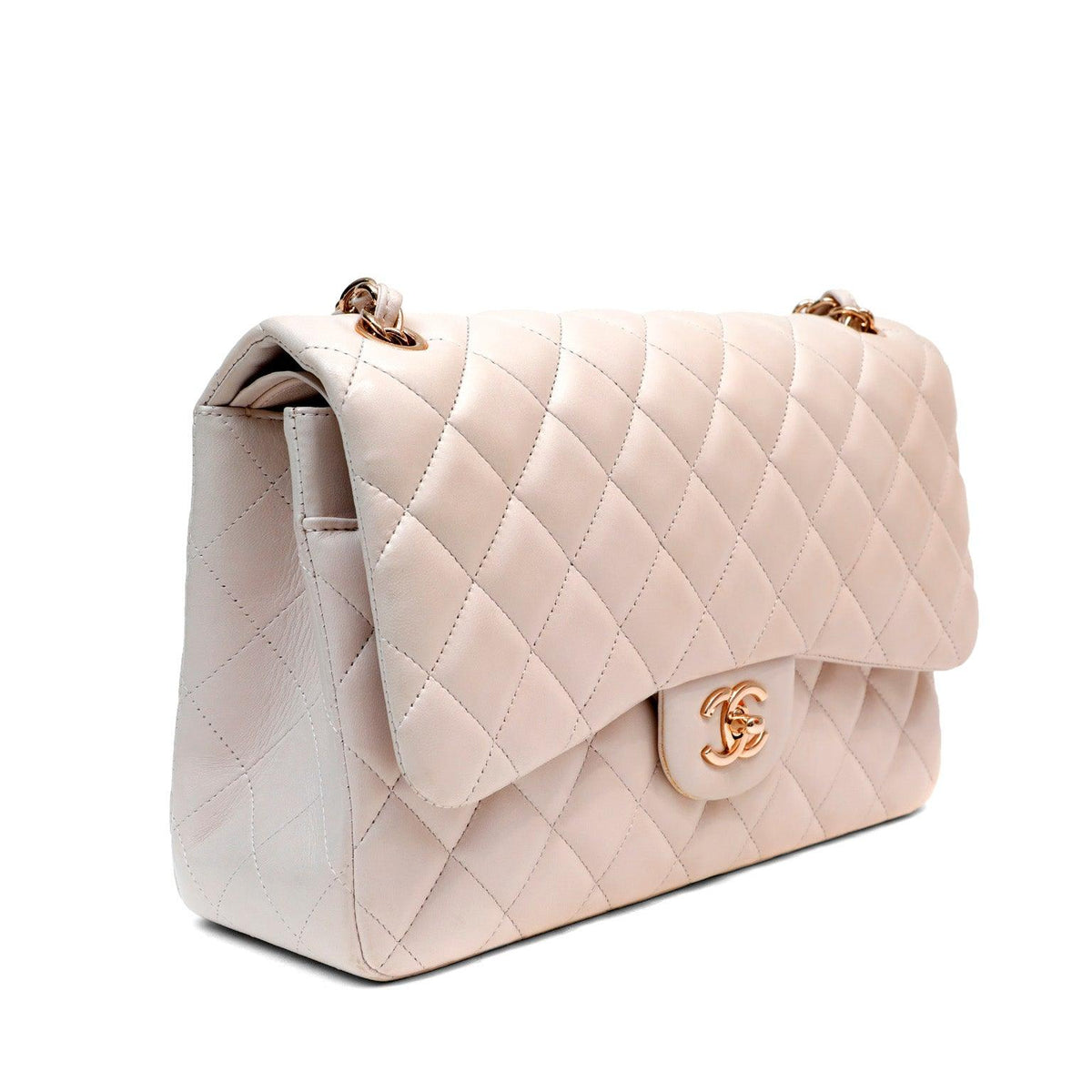 Chanel Light Beige Lambskin Jumbo Classic w/ Rose Gold Hardware
