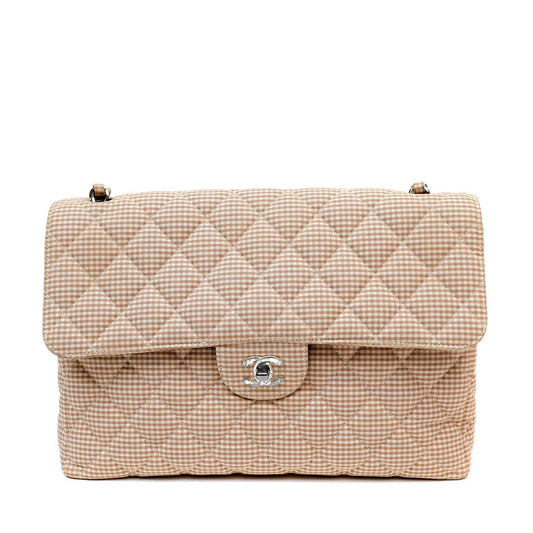 Chanel Gingham Cloth Maxi Classic w/ Silver Hardware