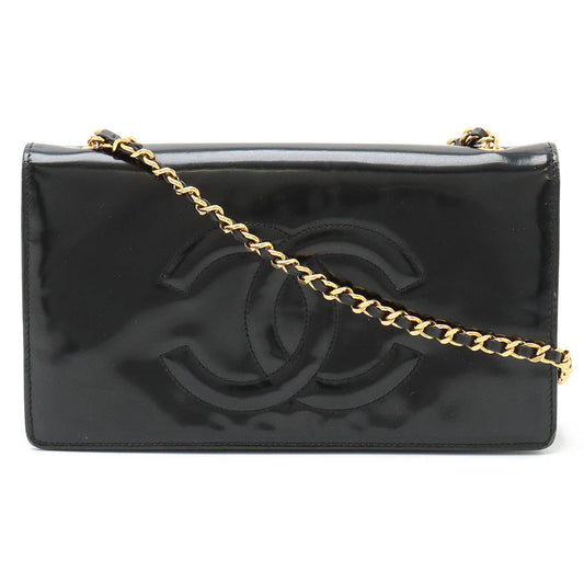 Chanel Coco Mark Patent Leather Chain Wallet Shoulder Bag
