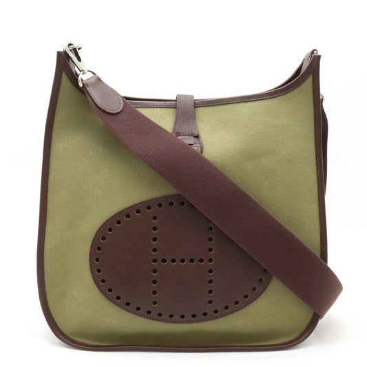Hermes Evelyne Canvas Leather Shoulder Bag