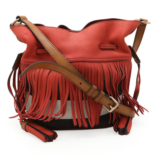 Burberry Nova Check Suede Canvas Leather Shoulder Bag