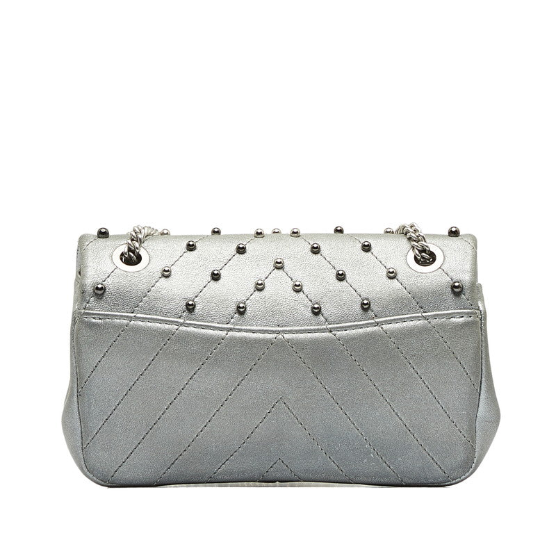 Chanel V Stitch Cocomark Chain Shoulder Bag Silver Leather