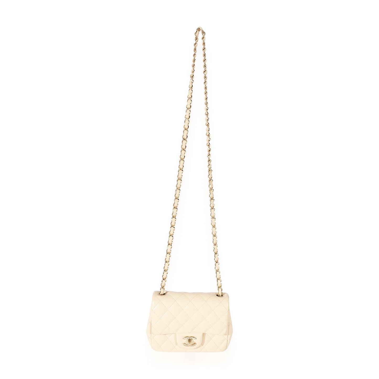 CHANEL Beige Quilted Lambskin Mini Square Classic Flap Bag