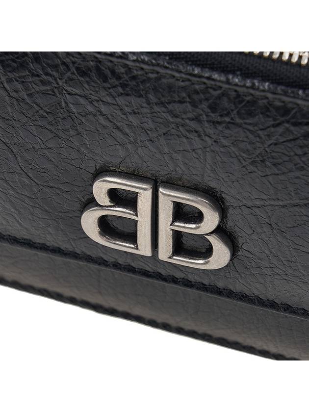 Luxury Balenciaga  BB Logo Zipper Card Wallet Black