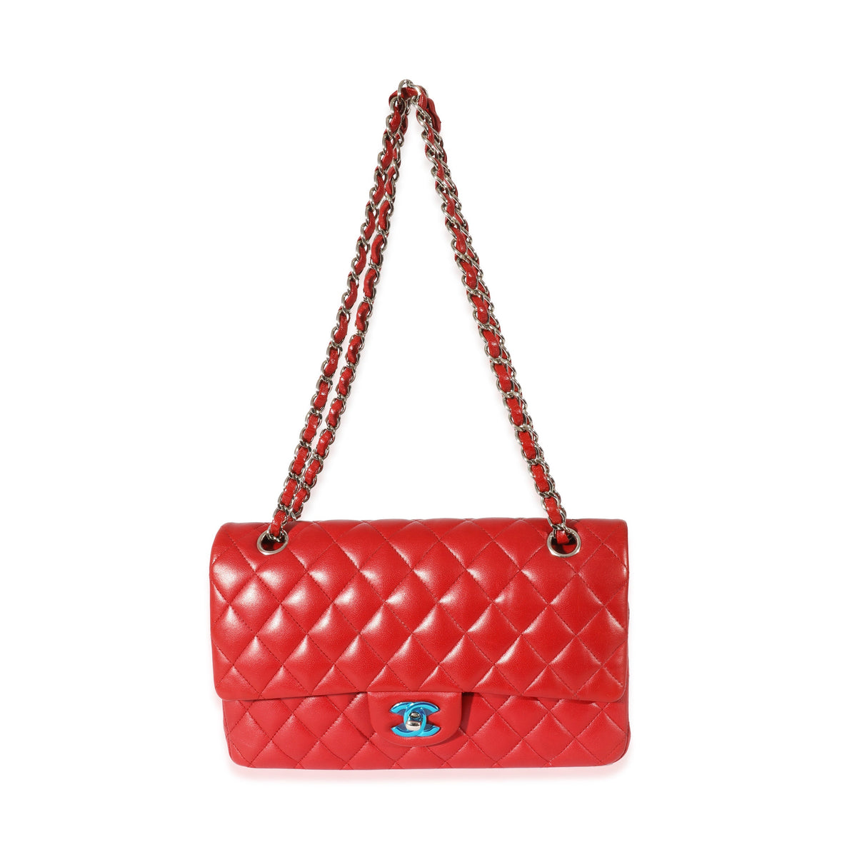 CHANEL Red Quilted Lambskin Medium Classic Double Flap Bag