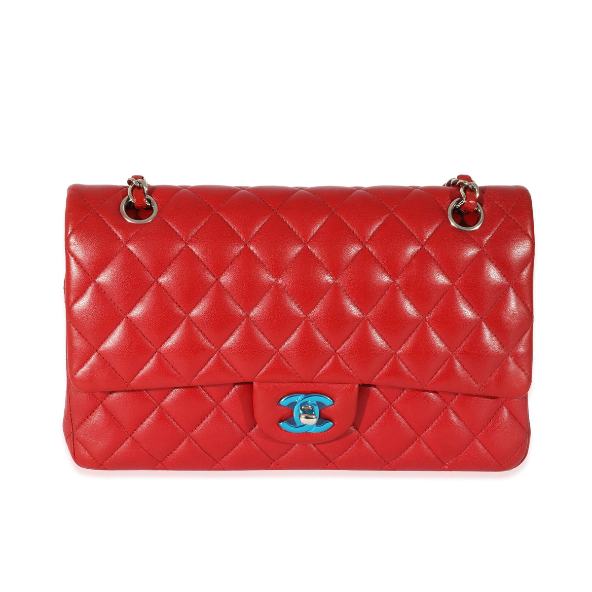 CHANEL Red Quilted Lambskin Medium Classic Double Flap Bag