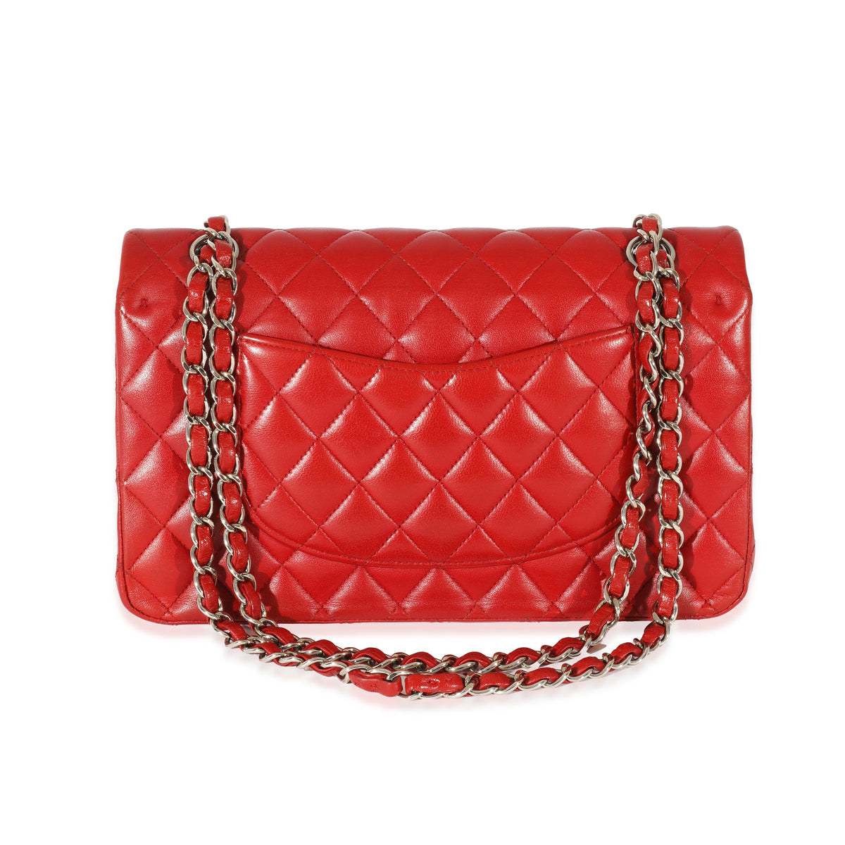 CHANEL Red Quilted Lambskin Medium Classic Double Flap Bag