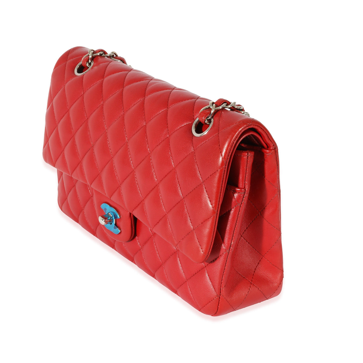 CHANEL Red Quilted Lambskin Medium Classic Double Flap Bag