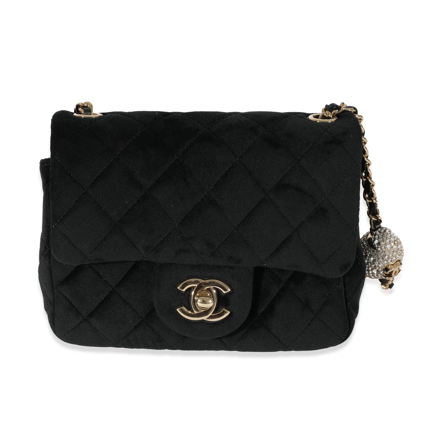 CHANEL Black Velvet Pearl Crush Mini Square Flap