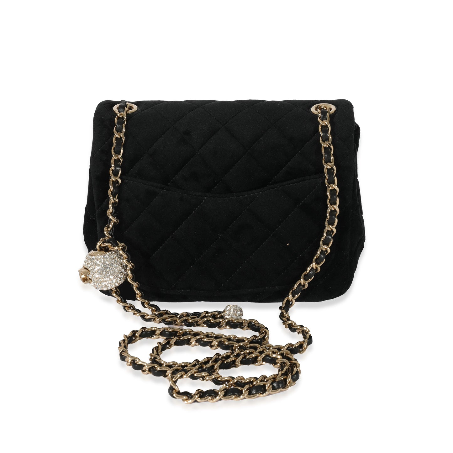 CHANEL Black Velvet Pearl Crush Mini Square Flap