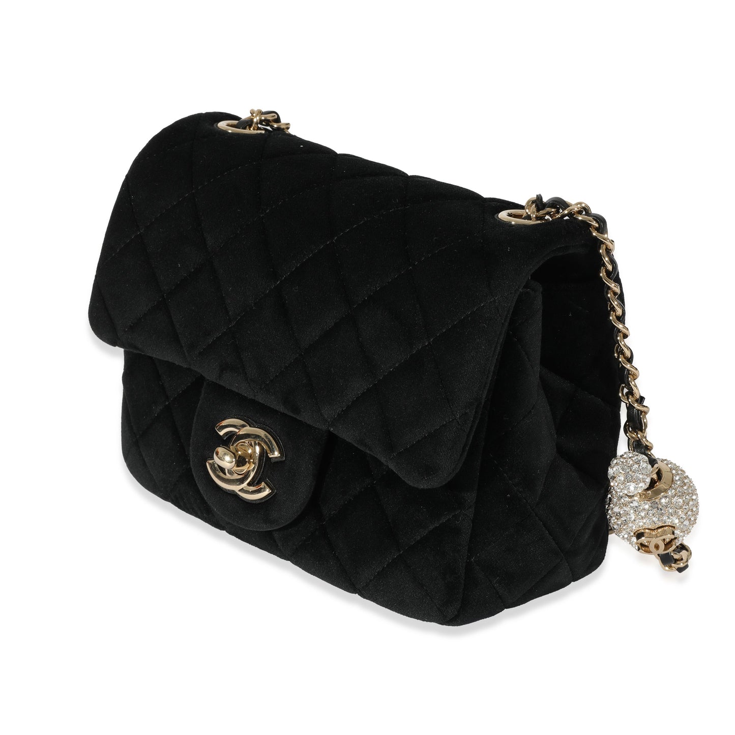 CHANEL Black Velvet Pearl Crush Mini Square Flap