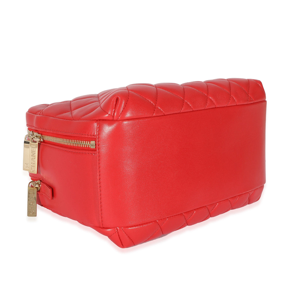 CHANEL Red Quilted Lambskin CC Trendy Bowling Bag