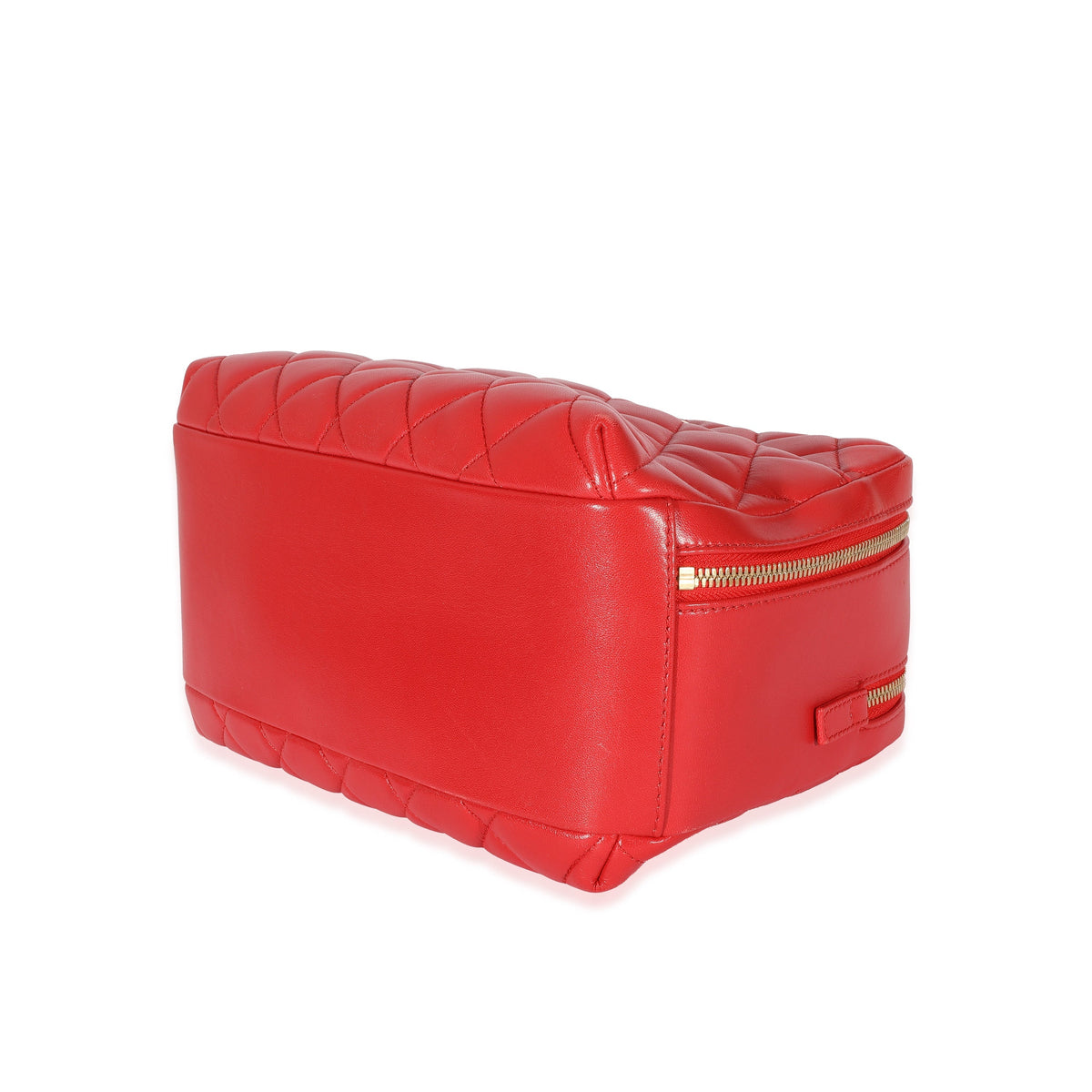 CHANEL Red Quilted Lambskin CC Trendy Bowling Bag