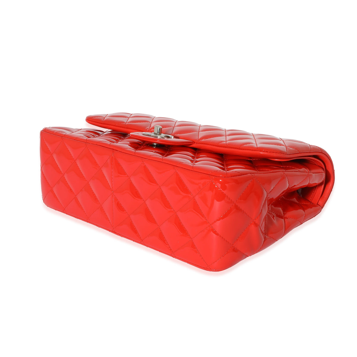 CHANEL Orange Quilted Patent Leather Jumbo Double Flap Bag