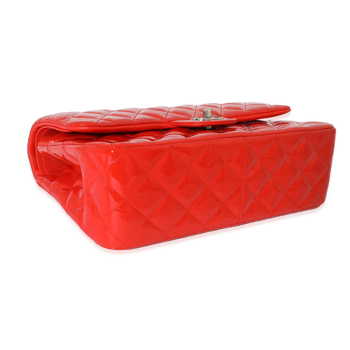 CHANEL Orange Quilted Patent Leather Jumbo Double Flap Bag
