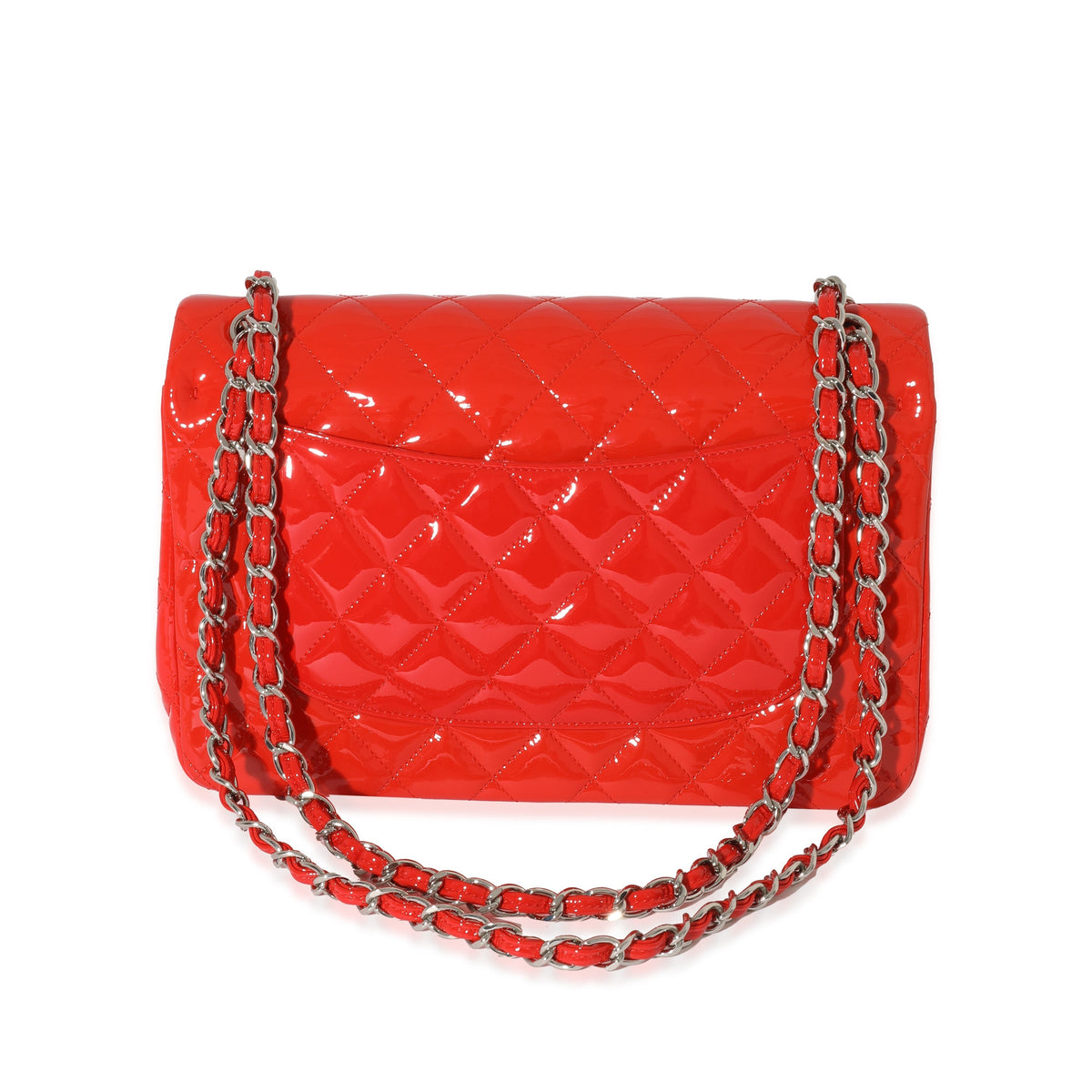 CHANEL Orange Quilted Patent Leather Jumbo Double Flap Bag