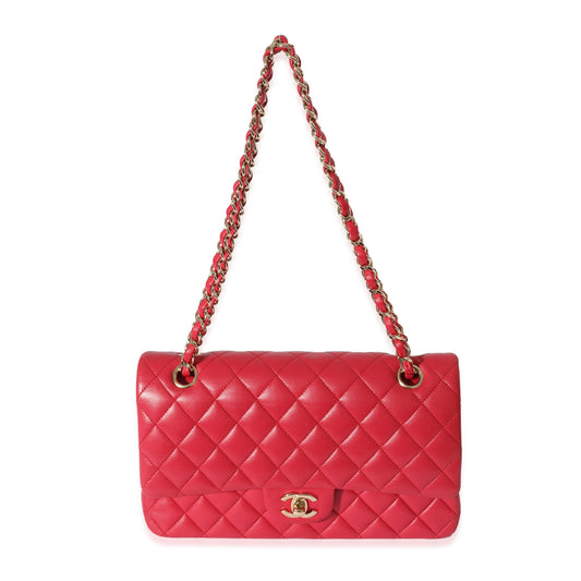 CHANEL Dark Pink Lambskin Medium Flap Bag