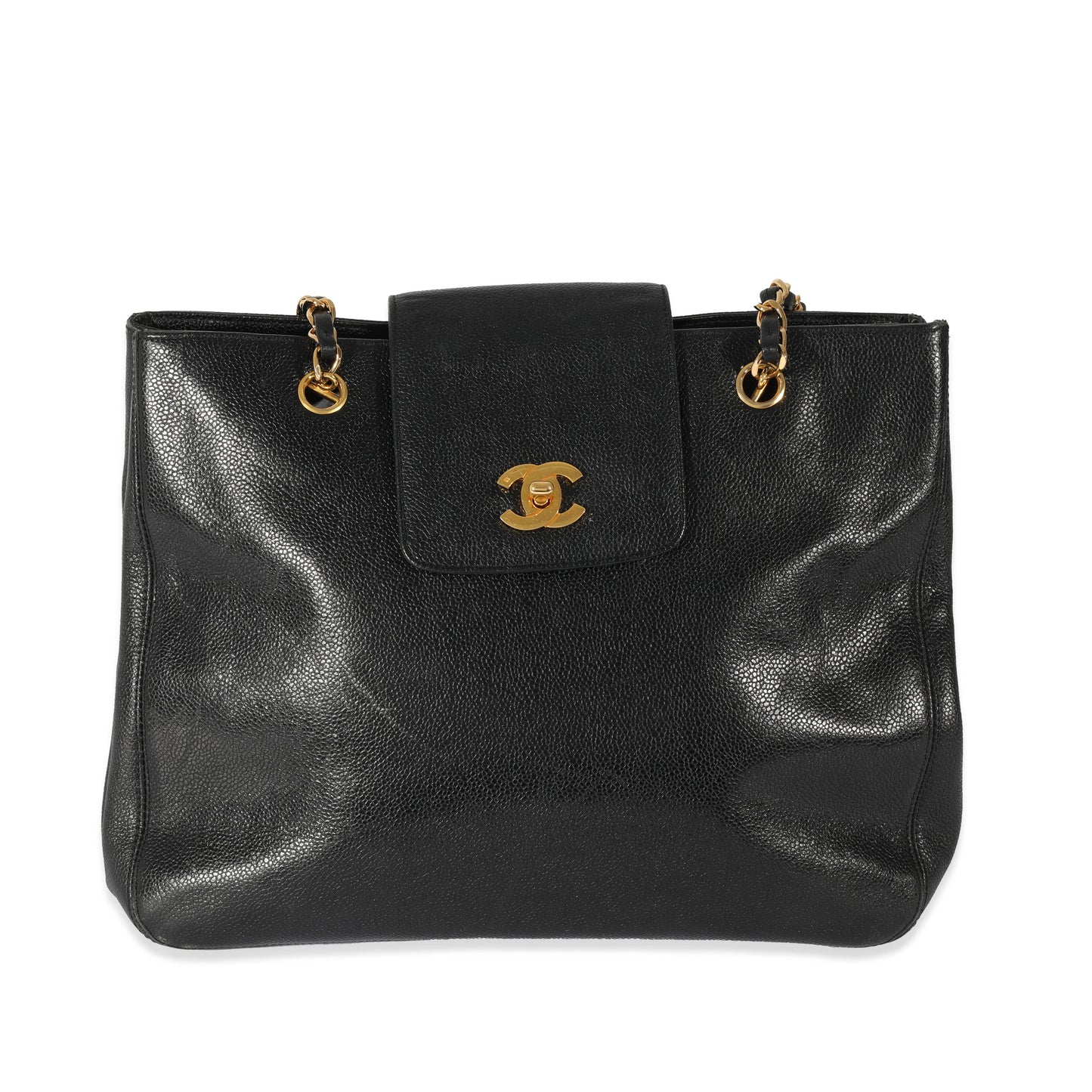 CHANEL Vintage Black Caviar CC Chain Tote