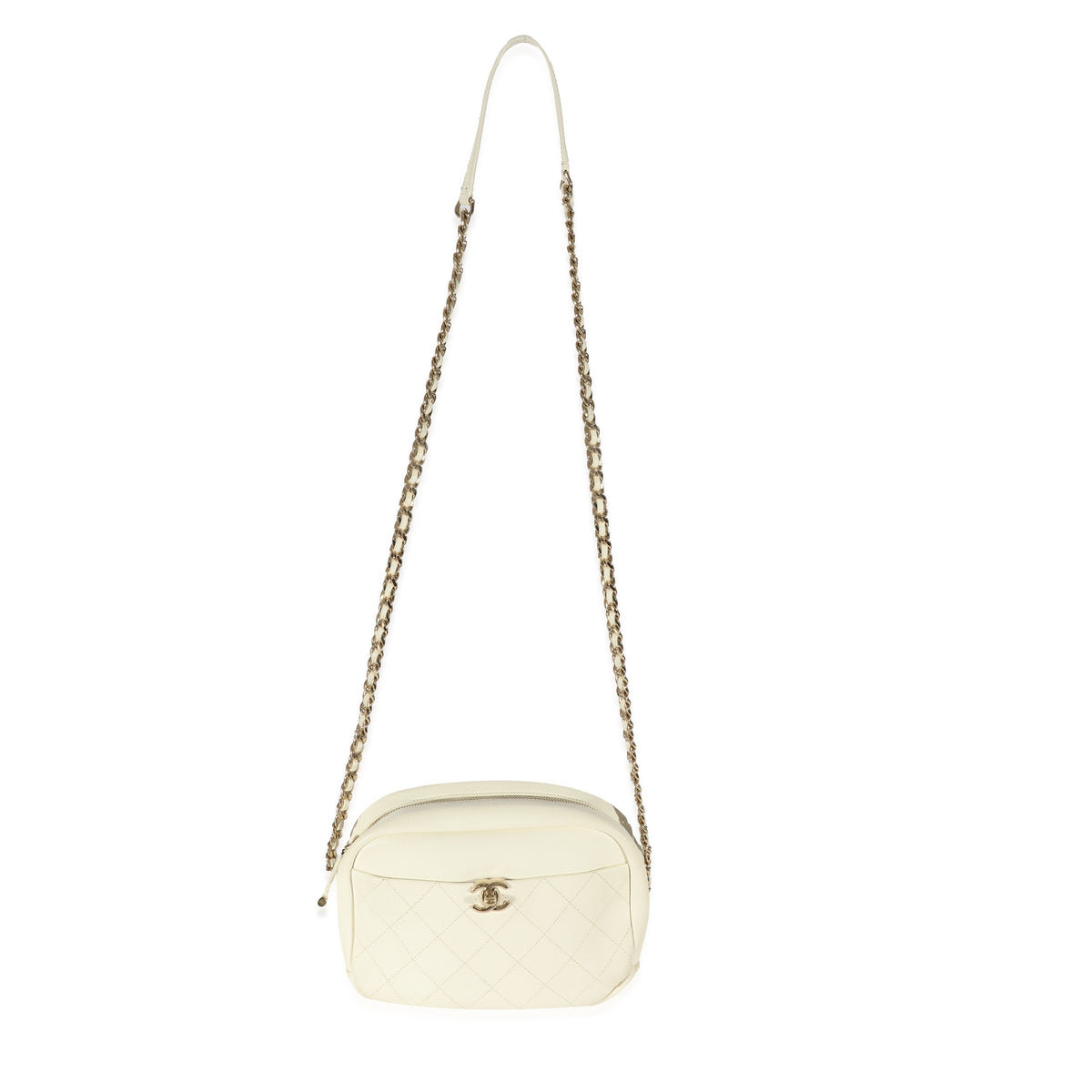CHANEL White Leather Casual Trip Camera Bag