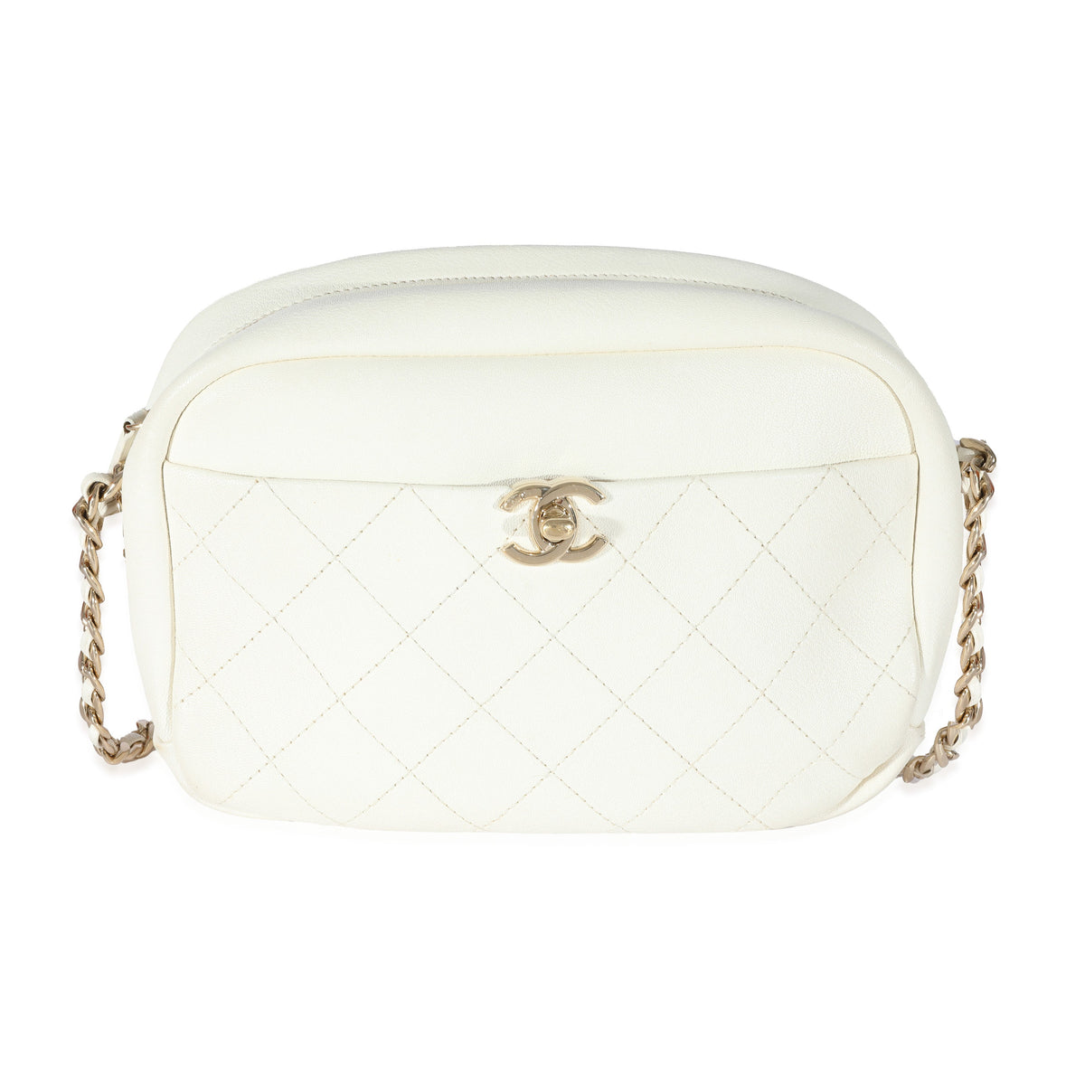 CHANEL White Leather Casual Trip Camera Bag