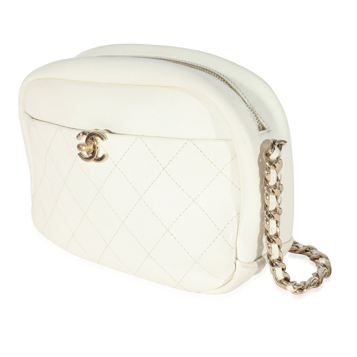 CHANEL White Leather Casual Trip Camera Bag