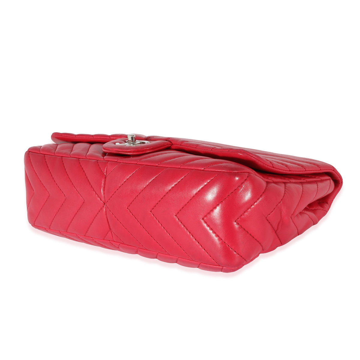 CHANEL Pink Lambskin Chevron Jumbo Single Flap Bag