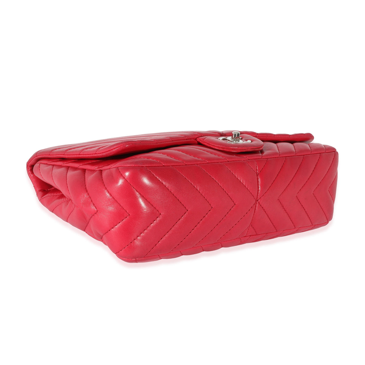 CHANEL Pink Lambskin Chevron Jumbo Single Flap Bag