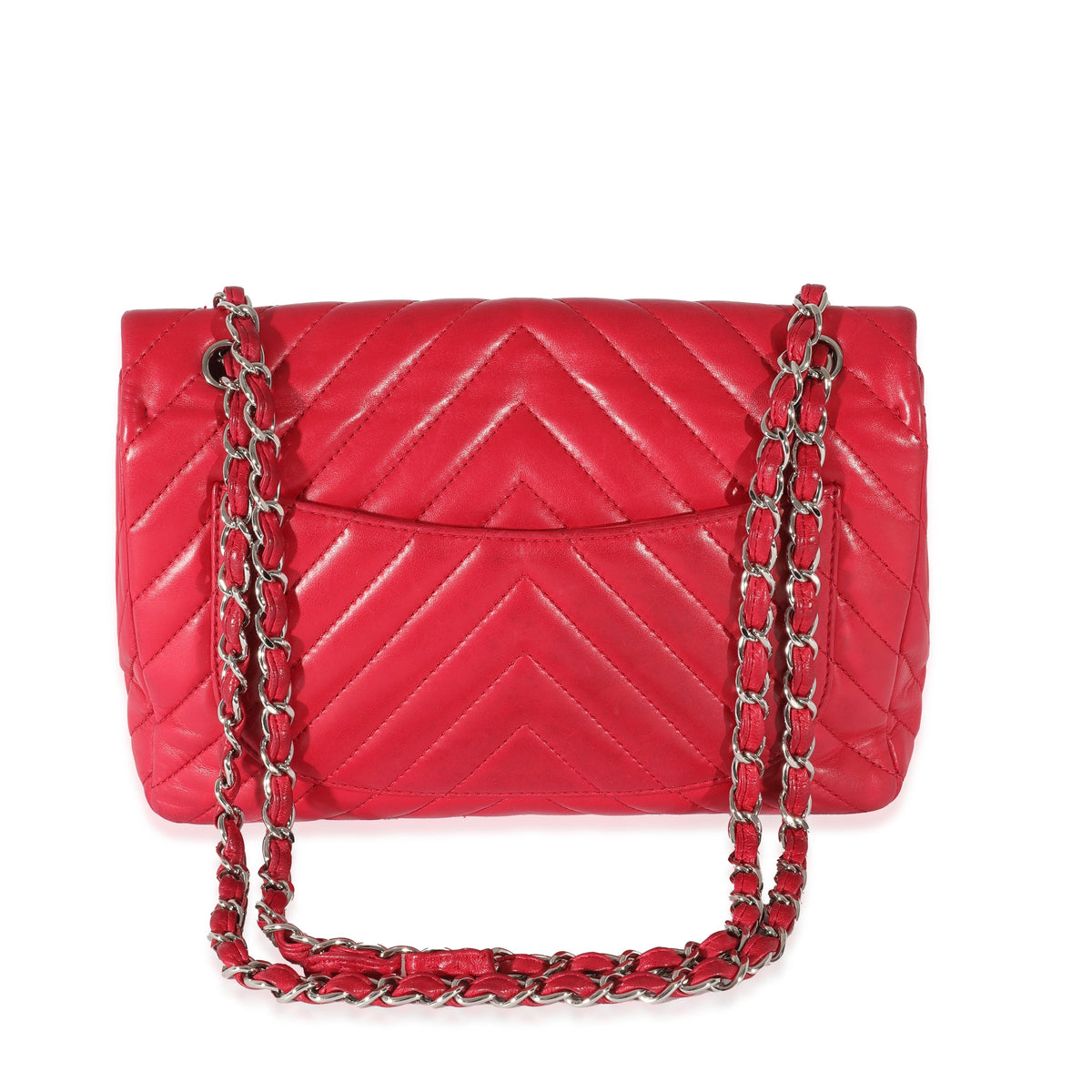 CHANEL Pink Lambskin Chevron Jumbo Single Flap Bag