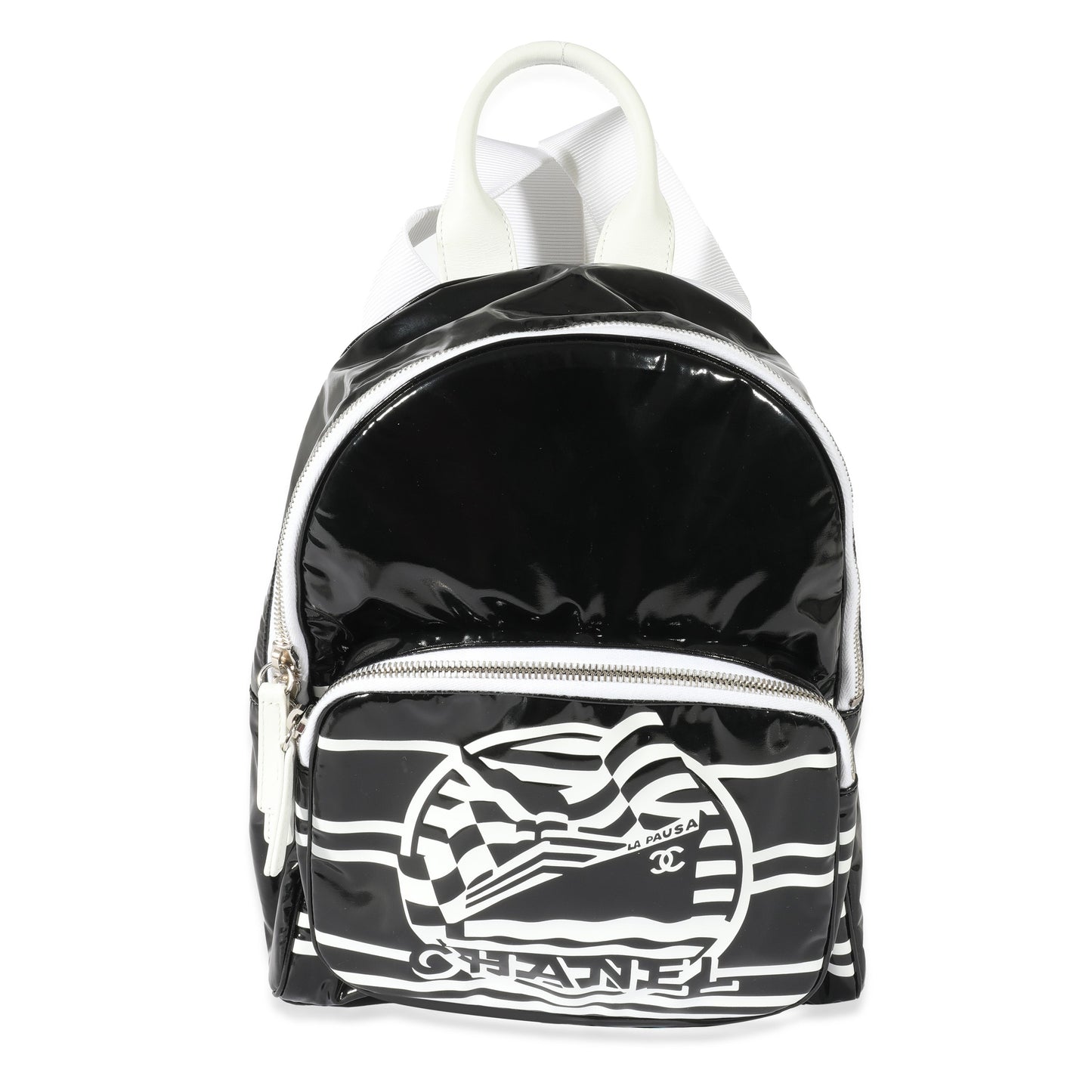 CHANEL Black White Vinyl Small La Pausa Backpack